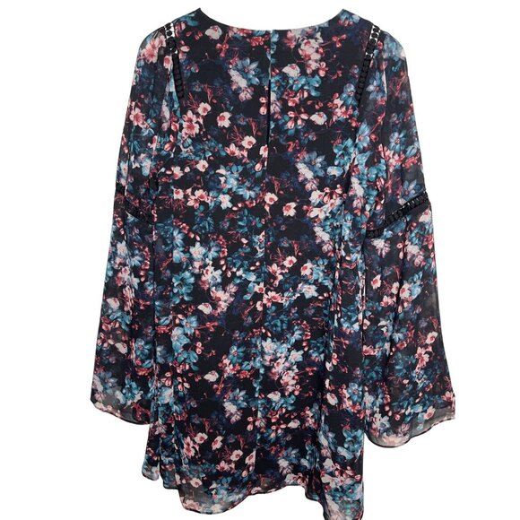 BCBGeneration Floral Swing Dress Medium Black Long Sleeve Boho - Picture 9 of 13